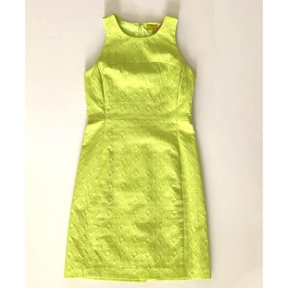 Banana Republic x Milly Cotton Jacquard Geometric Sheath‎ Shift Dress 2 Lime
